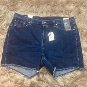 Levi’s Women’s High Rise 501 Raw Hem Edge Frayed Denim Dark Wash Jean Shorts